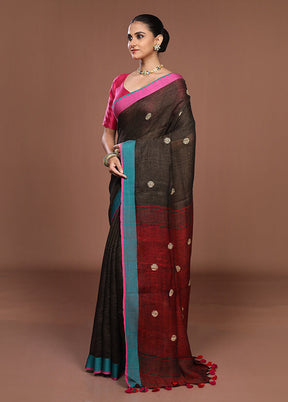 Green Linen Silk Saree With Blouse Piece