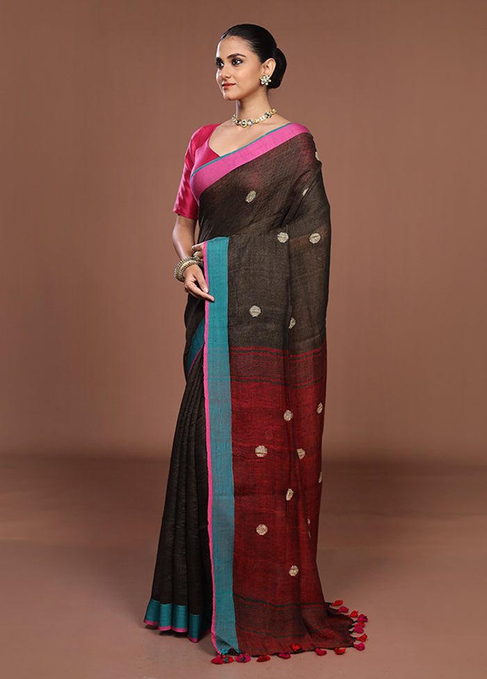 Green Linen Silk Saree With Blouse Piece