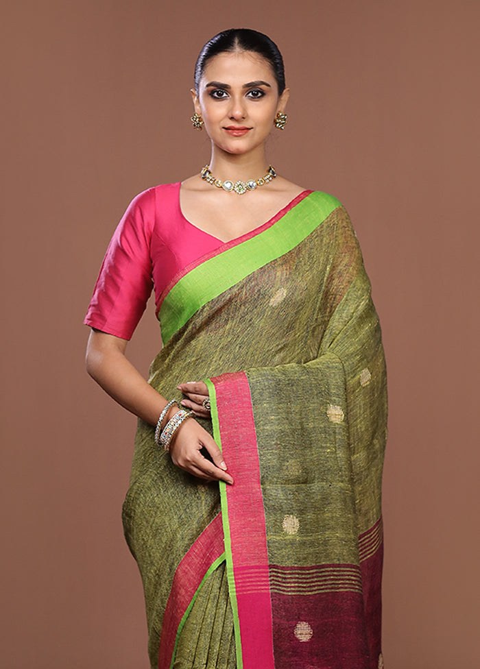 Blue Linen Silk Saree With Blouse Piece