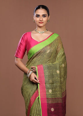 Blue Linen Silk Saree With Blouse Piece