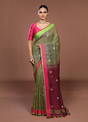 Blue Linen Silk Saree With Blouse Piece