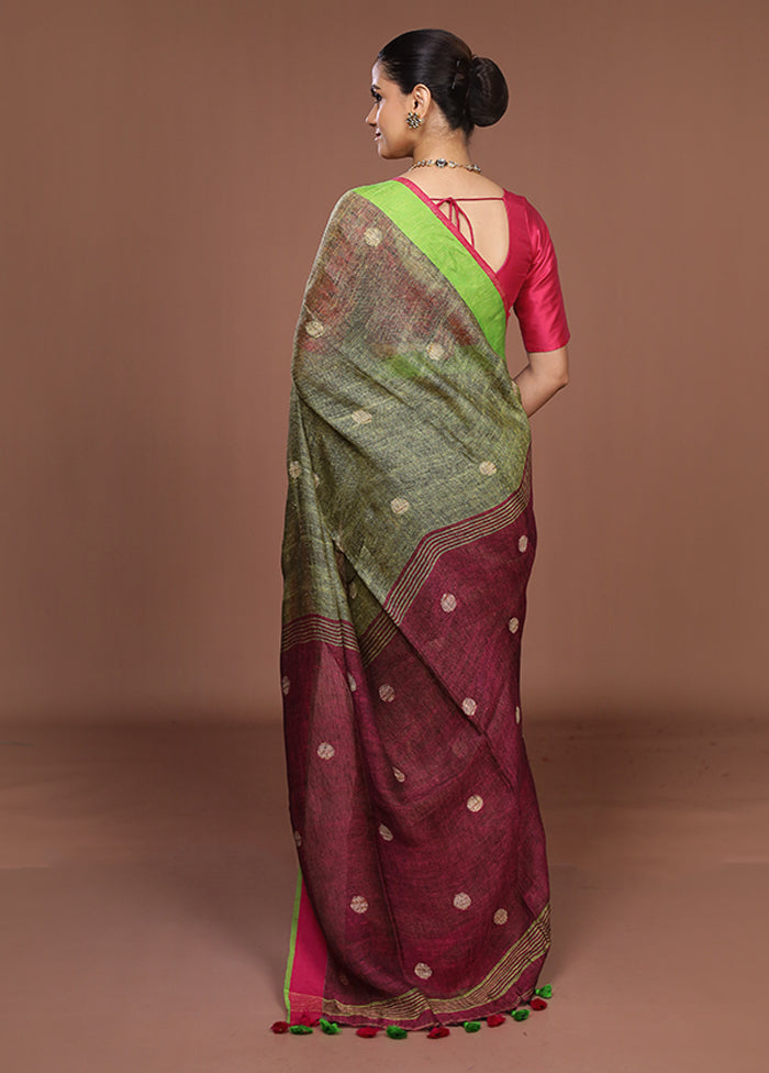 Blue Linen Silk Saree With Blouse Piece