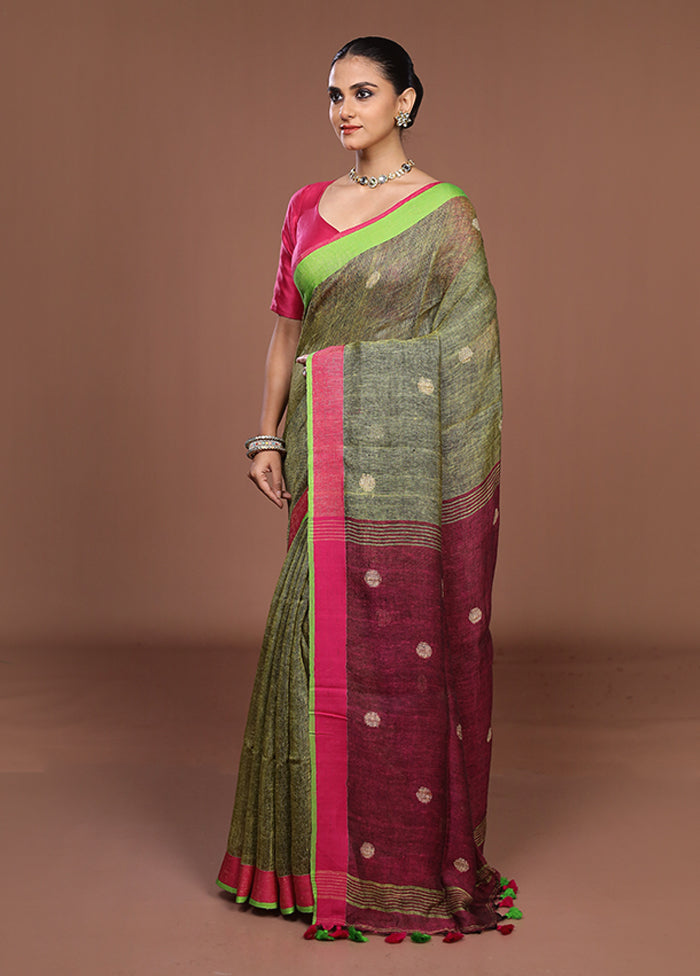 Blue Linen Silk Saree With Blouse Piece