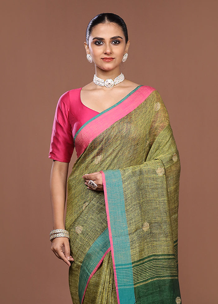 Yellow Linen Silk Saree With Blouse Piece