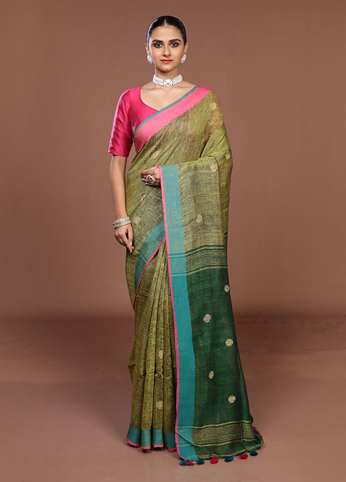 Yellow Linen Silk Saree With Blouse Piece