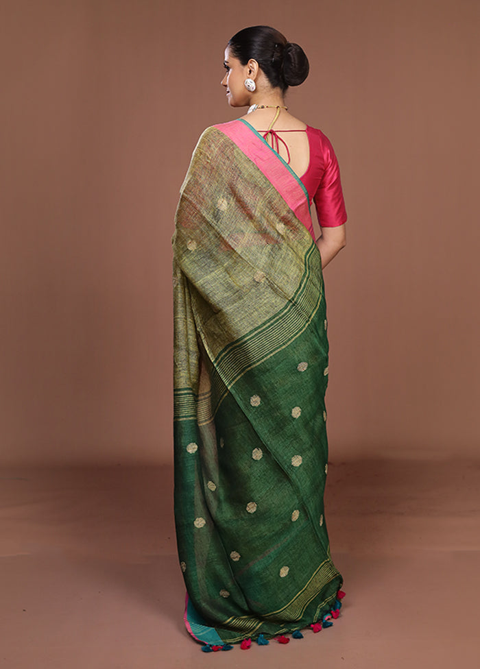 Yellow Linen Silk Saree With Blouse Piece