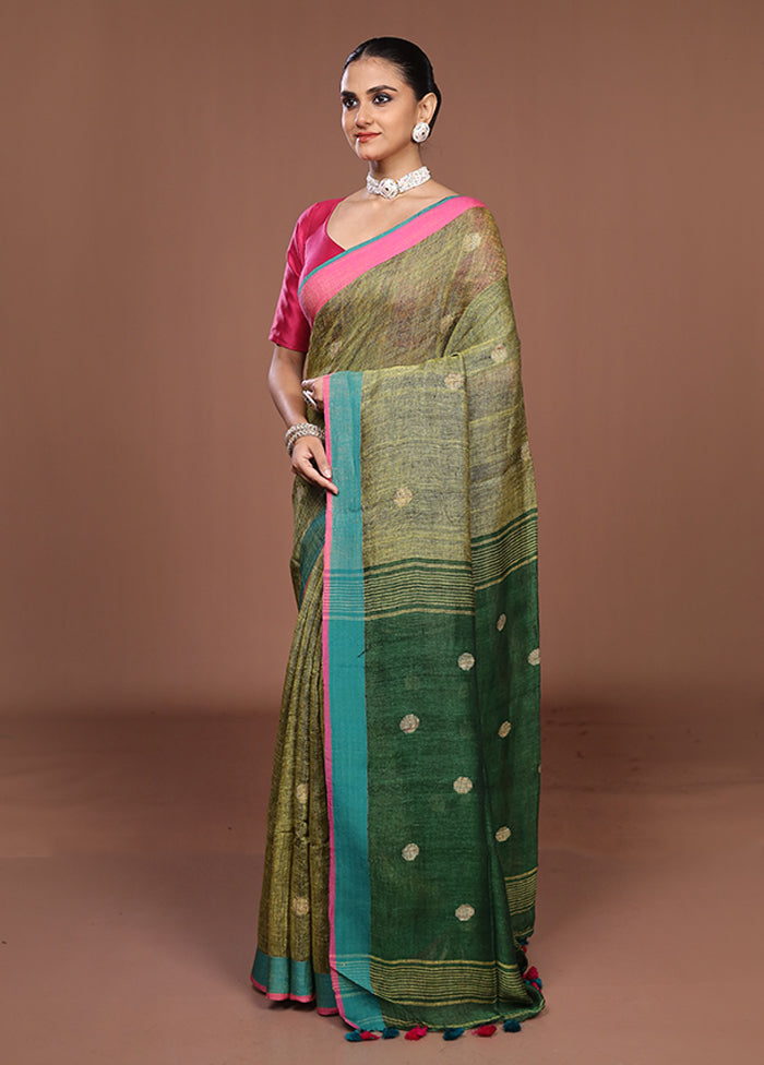 Yellow Linen Silk Saree With Blouse Piece