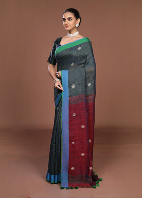 Yellow Linen Silk Saree With Blouse Piece