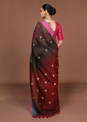 Grey Linen Silk Saree With Blouse Piece