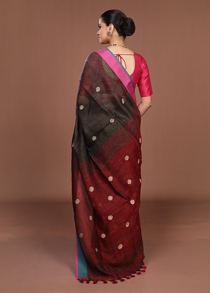 Grey Linen Silk Saree With Blouse Piece