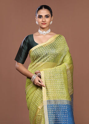 Green Linen Silk Saree With Blouse Piece