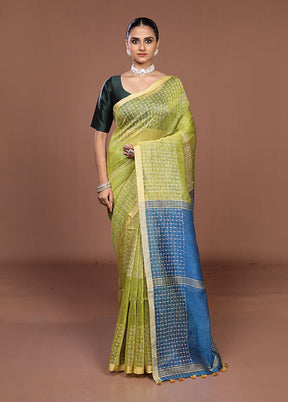 Green Linen Silk Saree With Blouse Piece