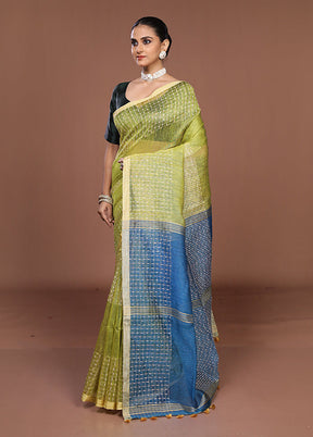 Green Linen Silk Saree With Blouse Piece