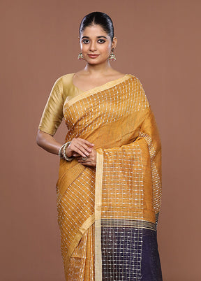 Yellow Linen Silk Saree With Blouse Piece