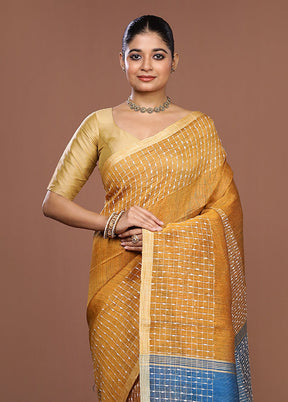 Blue Linen Silk Saree With Blouse Piece