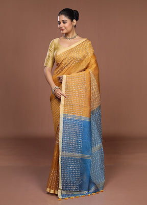Blue Linen Silk Saree With Blouse Piece