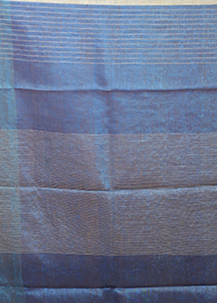 Blue Linen Silk Saree With Blouse Piece