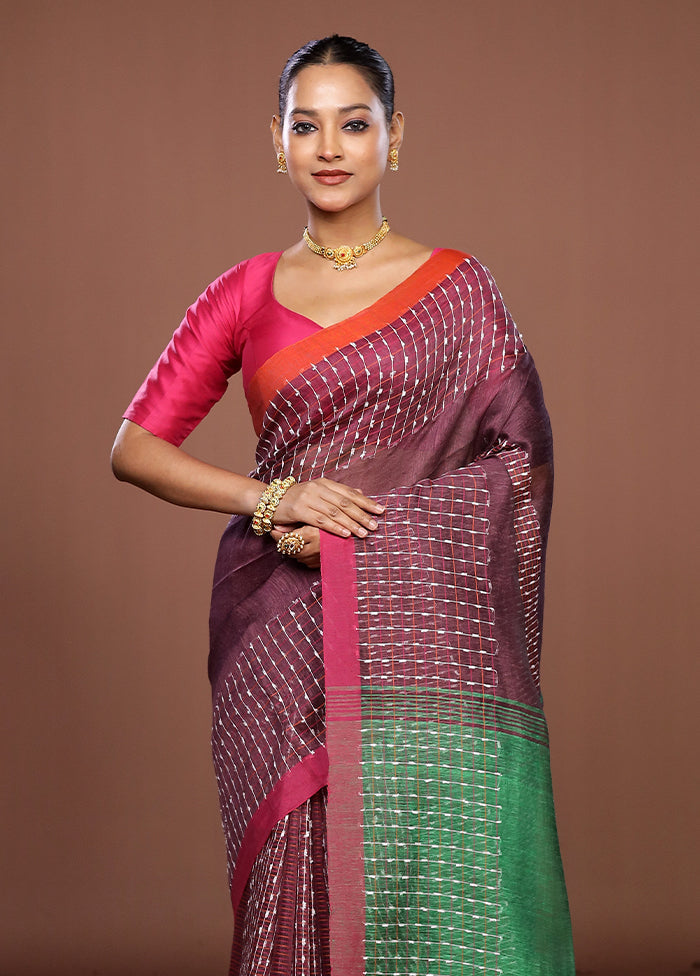 Purple Linen Silk Saree With Blouse Piece