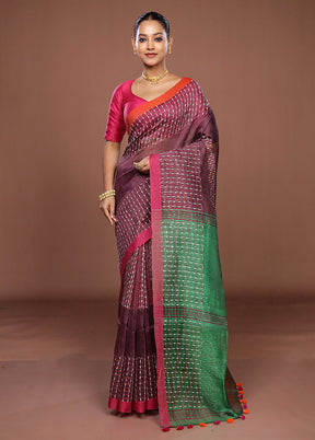 Purple Linen Silk Saree With Blouse Piece