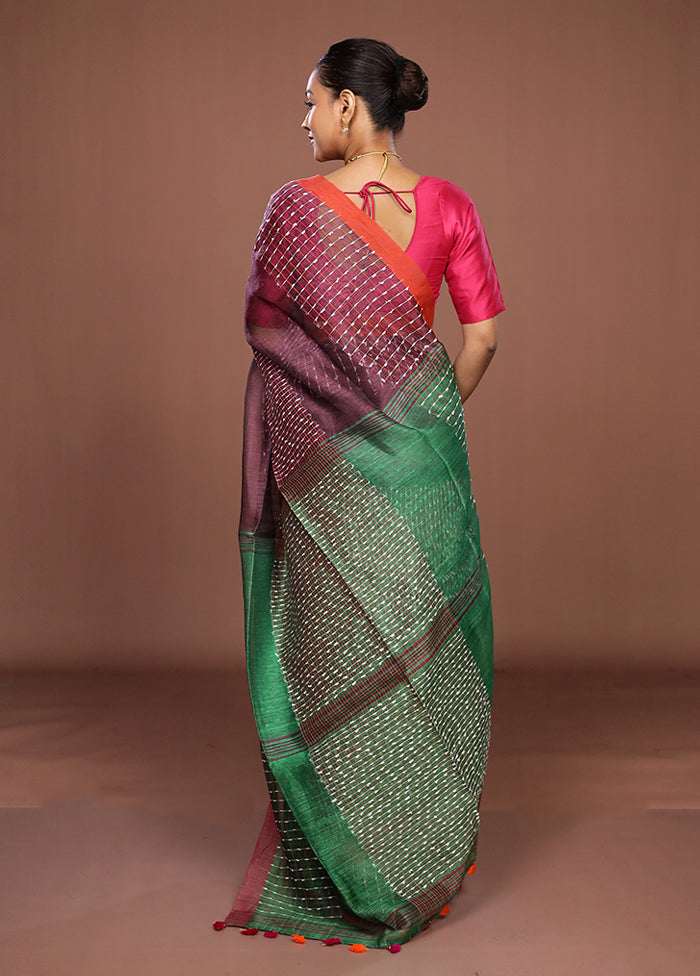 Purple Linen Silk Saree With Blouse Piece