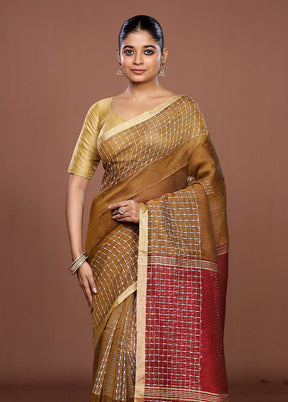 Yellow Linen Silk Saree With Blouse Piece