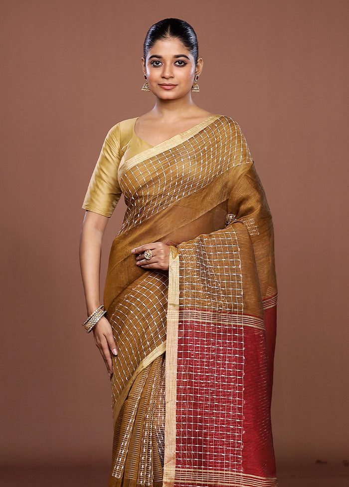 Yellow Linen Silk Saree With Blouse Piece