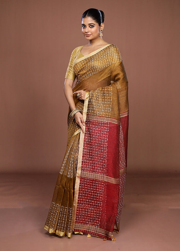 Yellow Linen Silk Saree With Blouse Piece