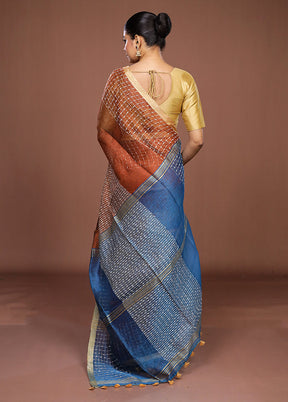 Maroon Linen Silk Saree With Blouse Piece