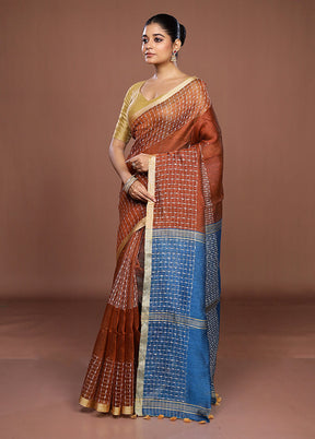 Maroon Linen Silk Saree With Blouse Piece