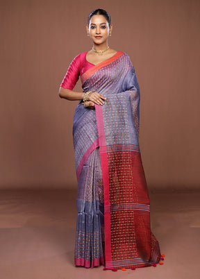 Blue Linen Silk Saree With Blouse Piece