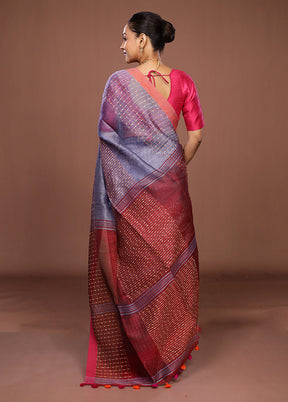 Blue Linen Silk Saree With Blouse Piece