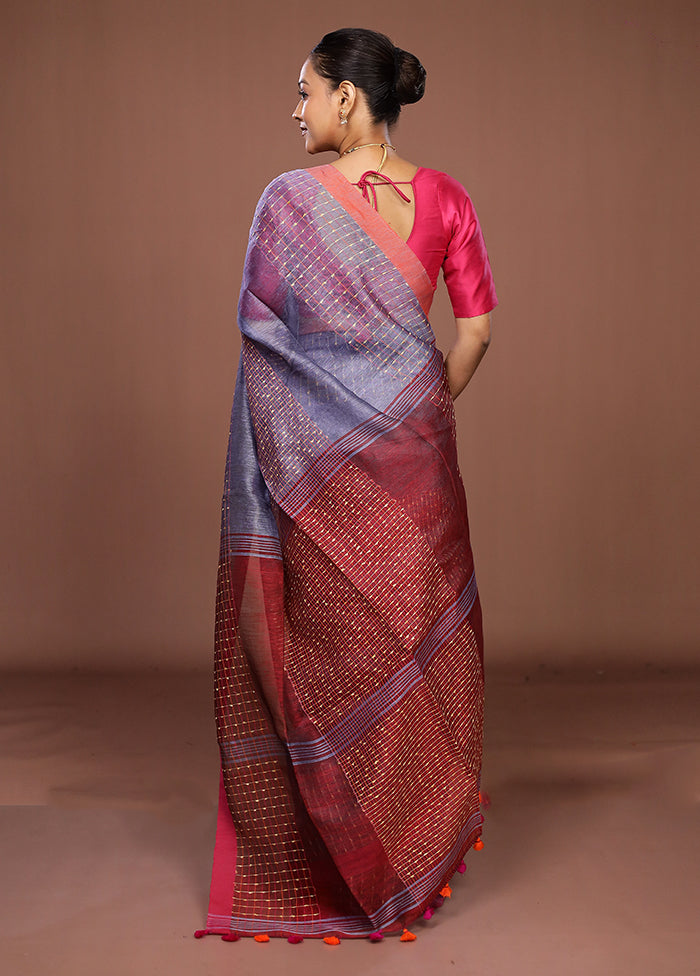 Blue Linen Silk Saree With Blouse Piece