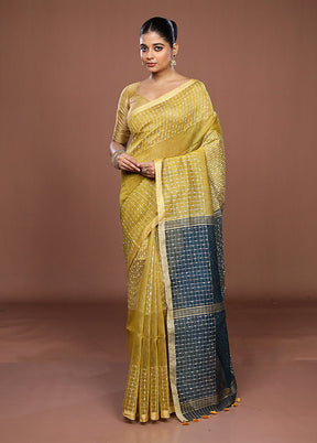 Yellow Linen Silk Saree With Blouse Piece
