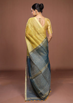 Yellow Linen Silk Saree With Blouse Piece