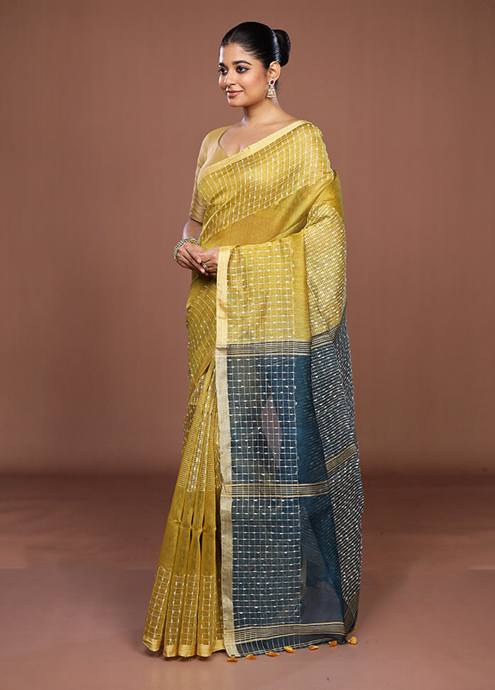 Yellow Linen Silk Saree With Blouse Piece