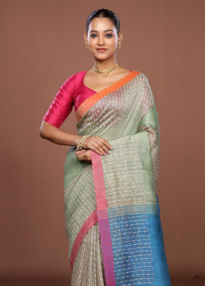 Green Linen Silk Saree With Blouse Piece
