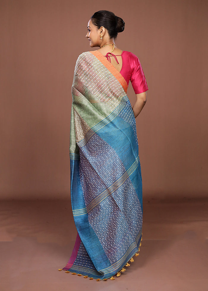 Green Linen Silk Saree With Blouse Piece