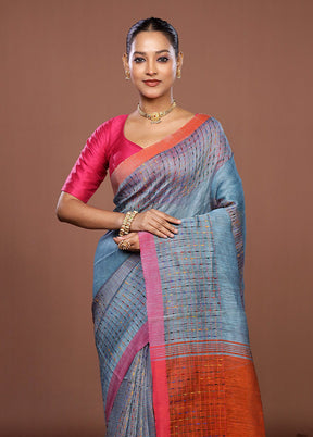Rust Linen Silk Saree With Blouse Piece
