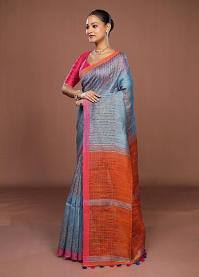 Rust Linen Silk Saree With Blouse Piece