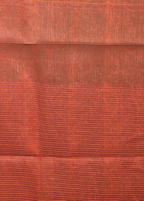 Rust Linen Silk Saree With Blouse Piece