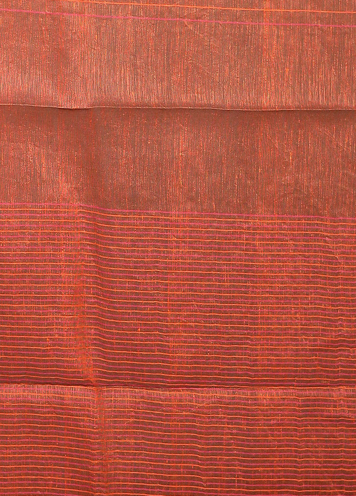 Rust Linen Silk Saree With Blouse Piece
