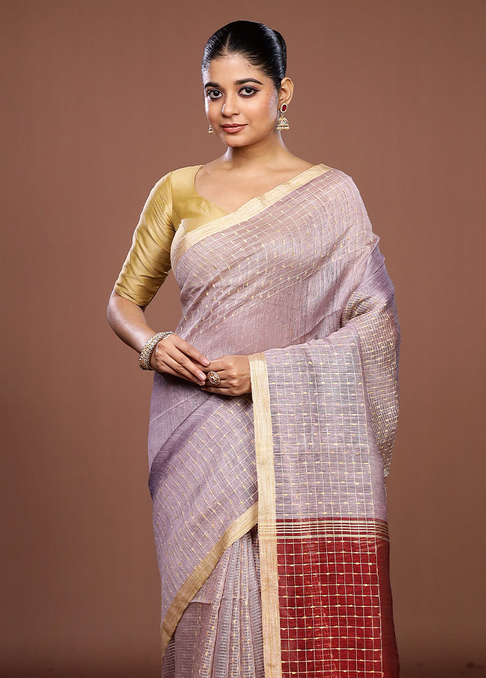 Purple Linen Silk Saree With Blouse Piece