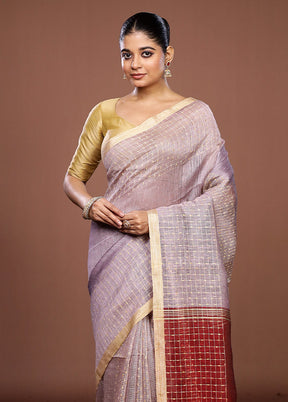 Purple Linen Silk Saree With Blouse Piece