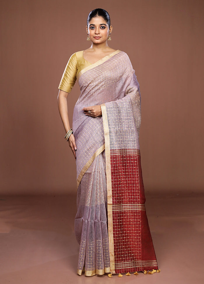 Purple Linen Silk Saree With Blouse Piece