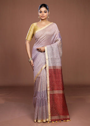 Purple Linen Silk Saree With Blouse Piece