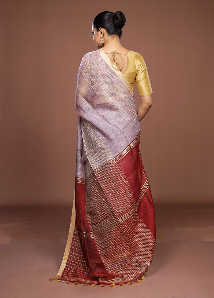 Purple Linen Silk Saree With Blouse Piece