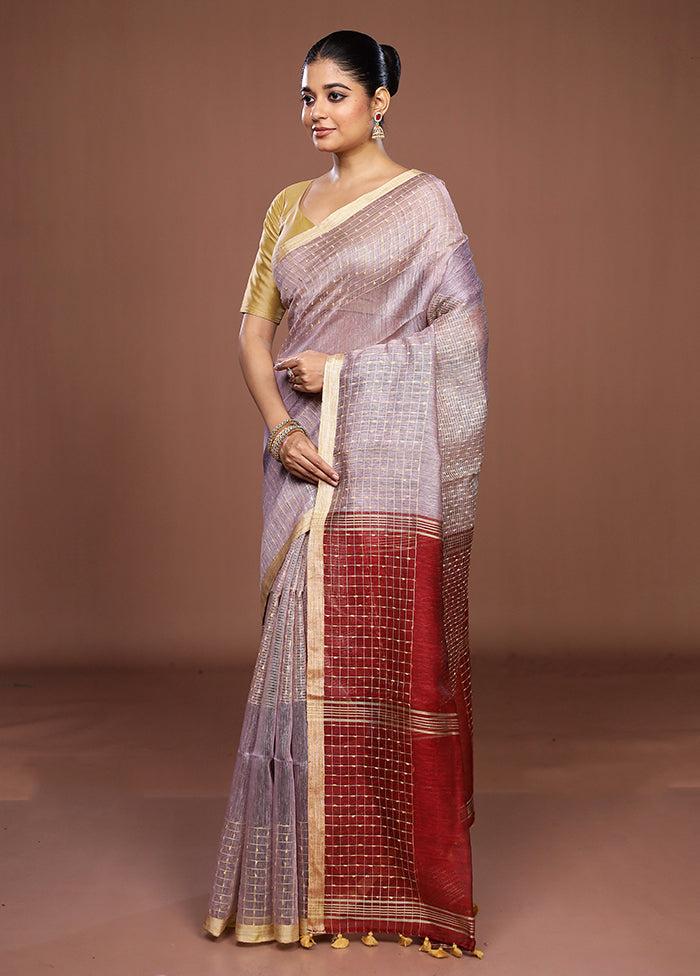 Purple Linen Silk Saree With Blouse Piece