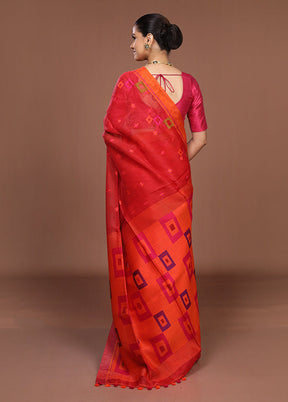 Red Linen Silk Saree With Blouse Piece