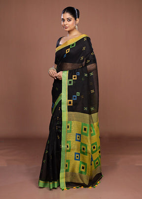Black Linen Silk Saree With Blouse Piece