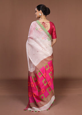 White Linen Silk Saree With Blouse Piece